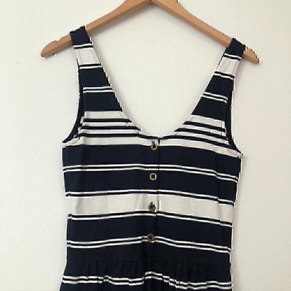 J. CREW Villa Dress Navy Blue Cream Ivory Striped Sleeveless Fit Flare Cotton XS - Picture 11 of 12